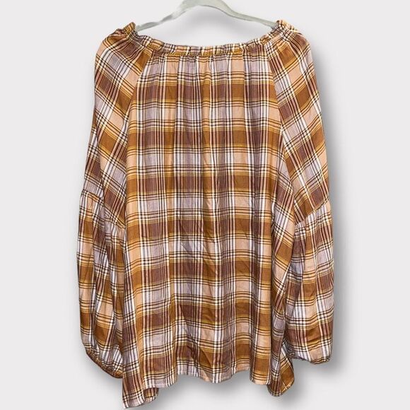 Neutral Tartan Plaid Blouse by C’est 1946 - Picture 2 of 5